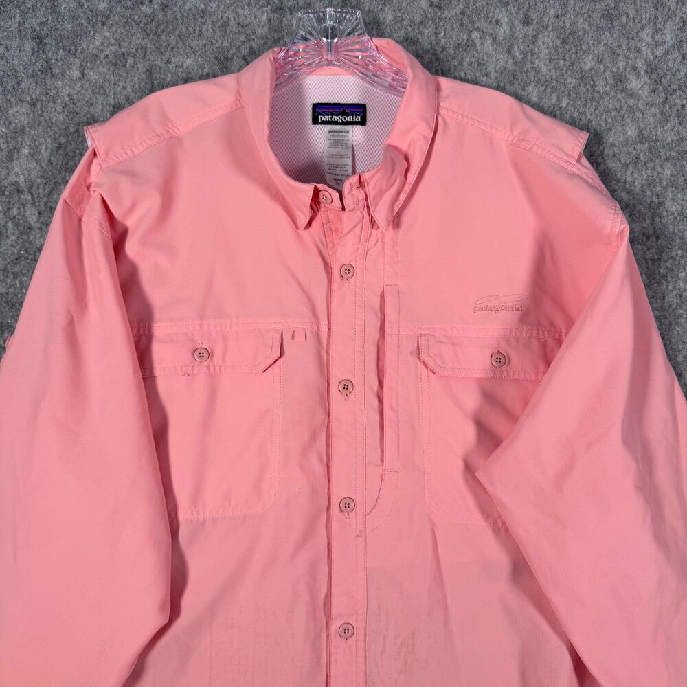 Patagonia Sol Patrol Shirt Mens XL Pink Vented Roll Tab Tiny Hole Minor Stain